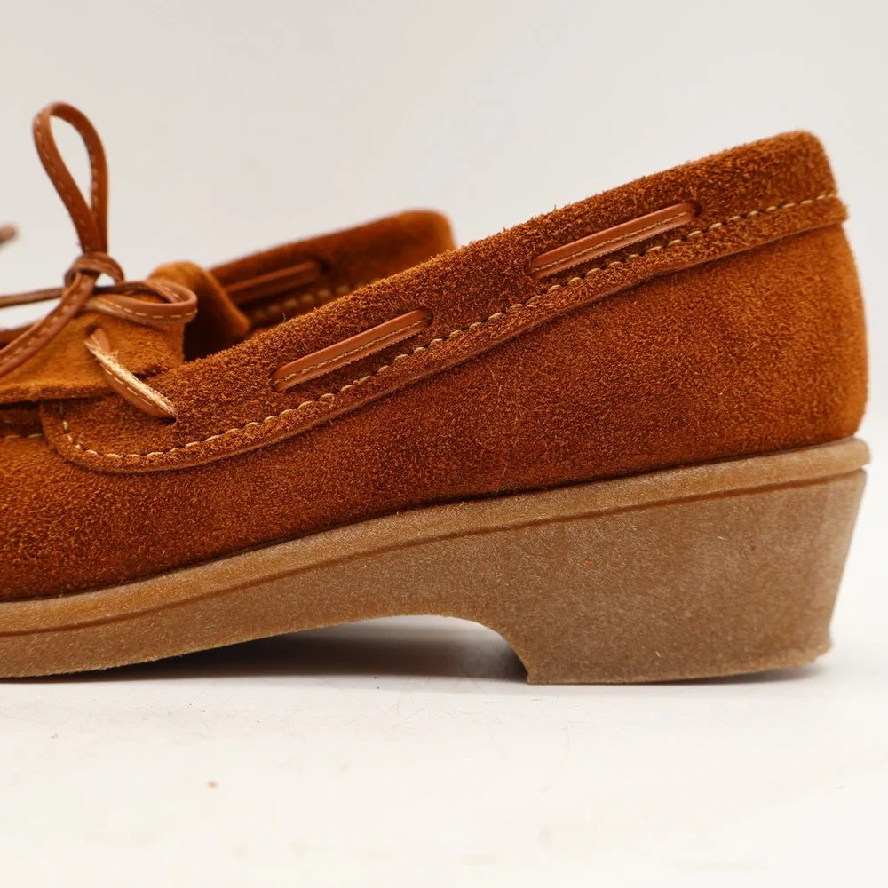 Young Ones Loafers Youth 13 Vintage Brown Suede Kiltie Fringe Moc Toe Wedge